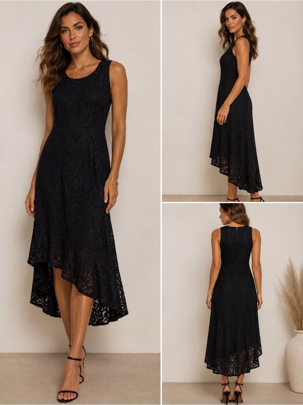 INC International Concepts Black Lace High-Low Dress